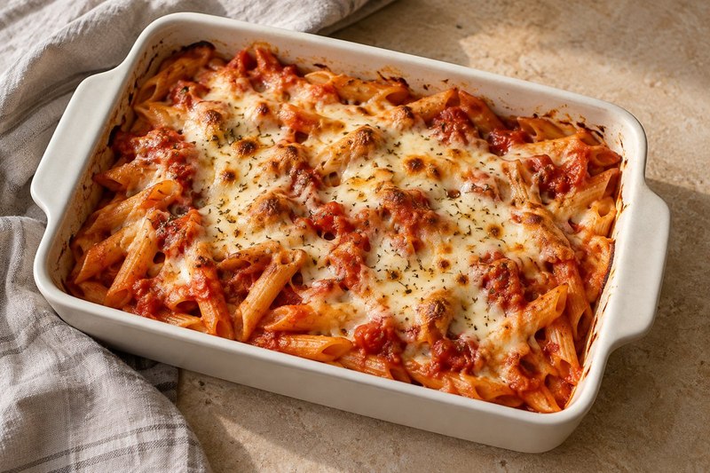 Nudelauflauf mit Tomate und Mozzarella