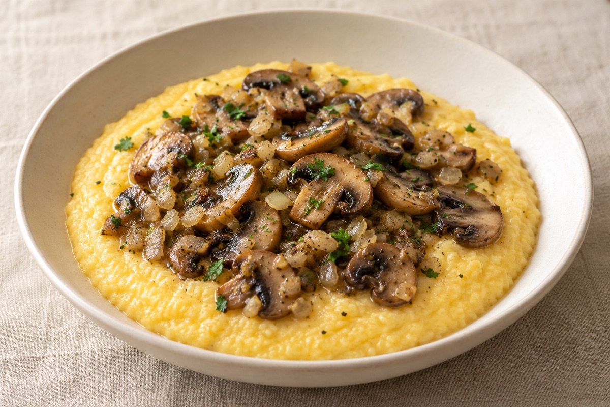 Cremige Polenta mit gebratenen Pilzen