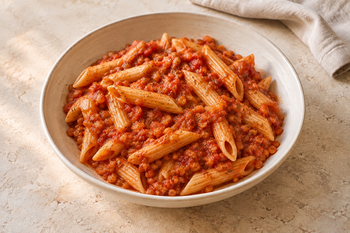 Tomaten-Linsen-Pasta